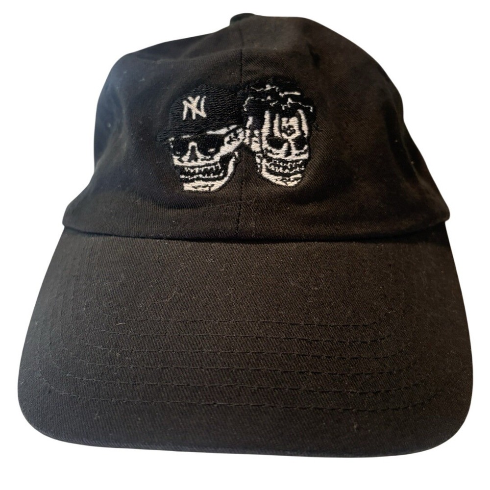 Black Cotton Baseball Hat Embroidered‎ Skull Faces Graphic Adjustable Strapback